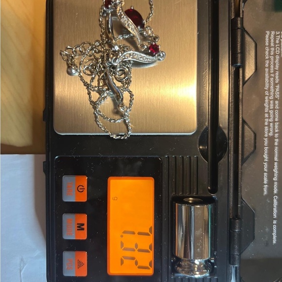 Elegant Silver Necklace with Red and White Zircon Pendant - Picture 3 of 3